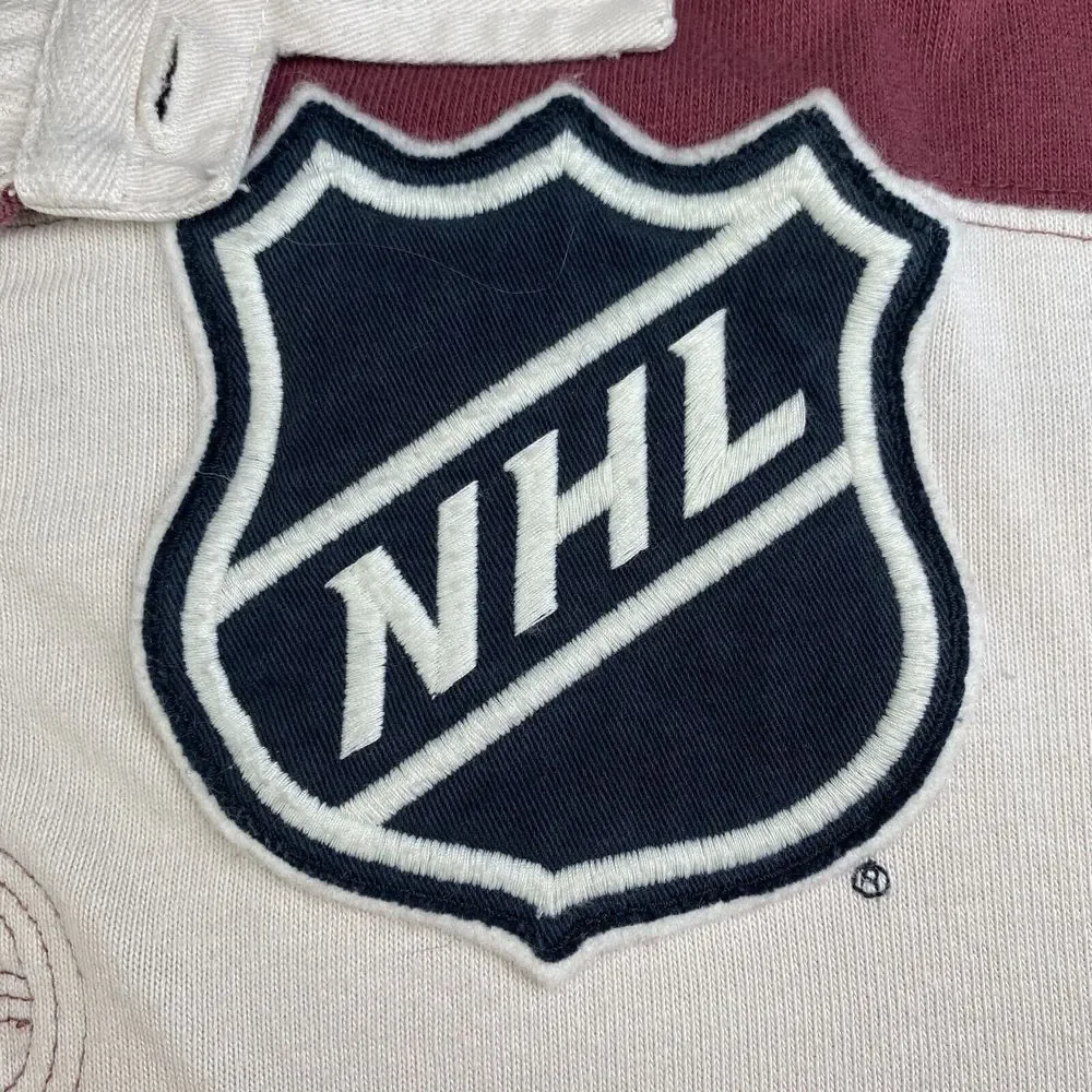 VINTAGE NHL HOCKEY Rugby POLO SHIRT! Long Sleeve Embroidered Maroon Striped Sz M - Picture 7 of 16